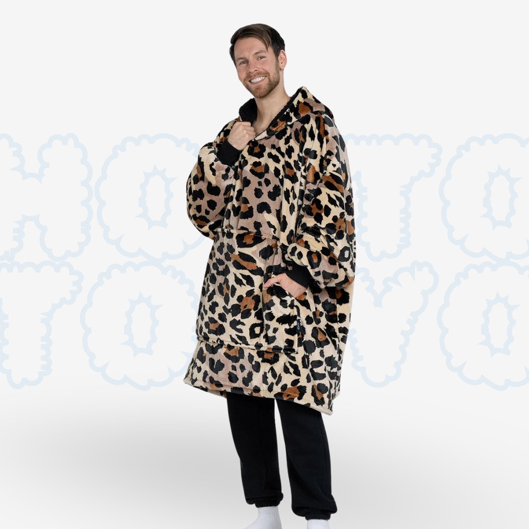 Hotto Tokyo™ ふわもこ着るブランケット・フード付き（レオパード柄)