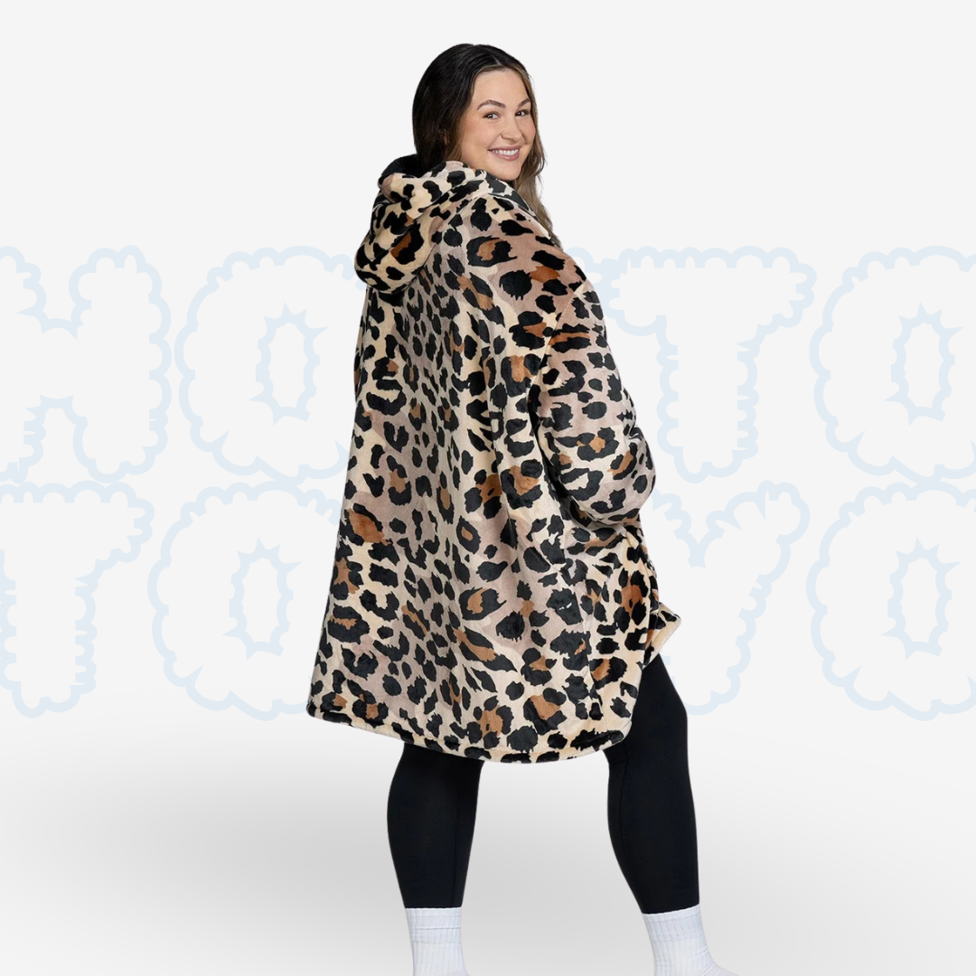 Hotto Tokyo™ ふわもこ着るブランケット・フード付き（レオパード柄)