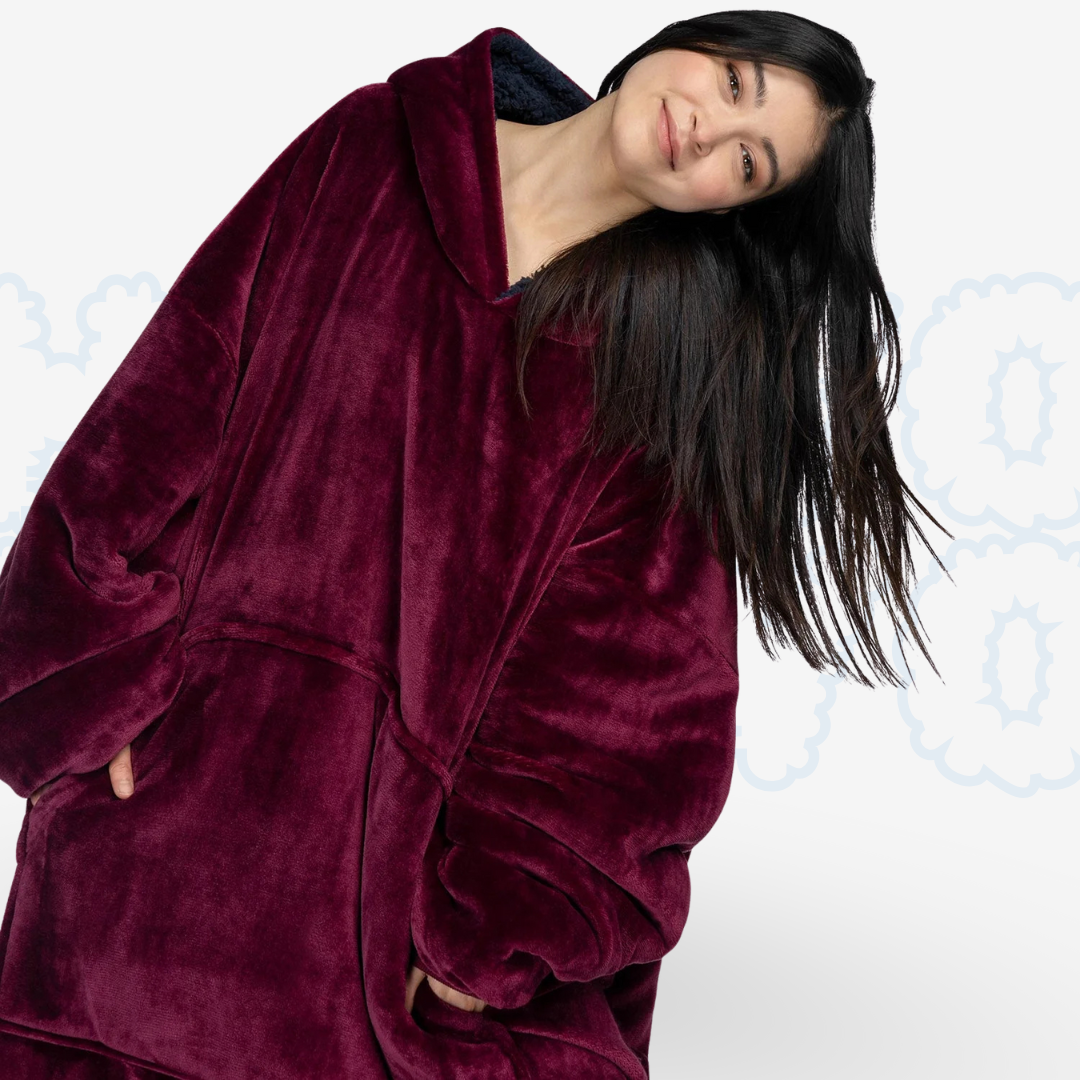 Hotto Tokyo™ ふわもこ着るブランケット・フード付き（バーガンディ）